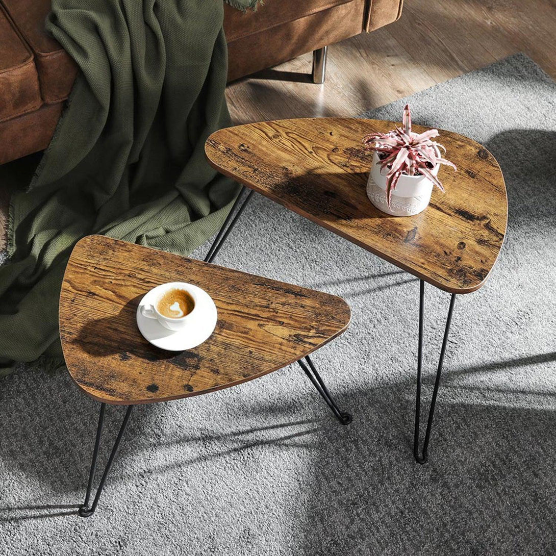 2 Beistelltische, kleiner Couchtisch Industriedesign, Vintage Braun/Schwarz