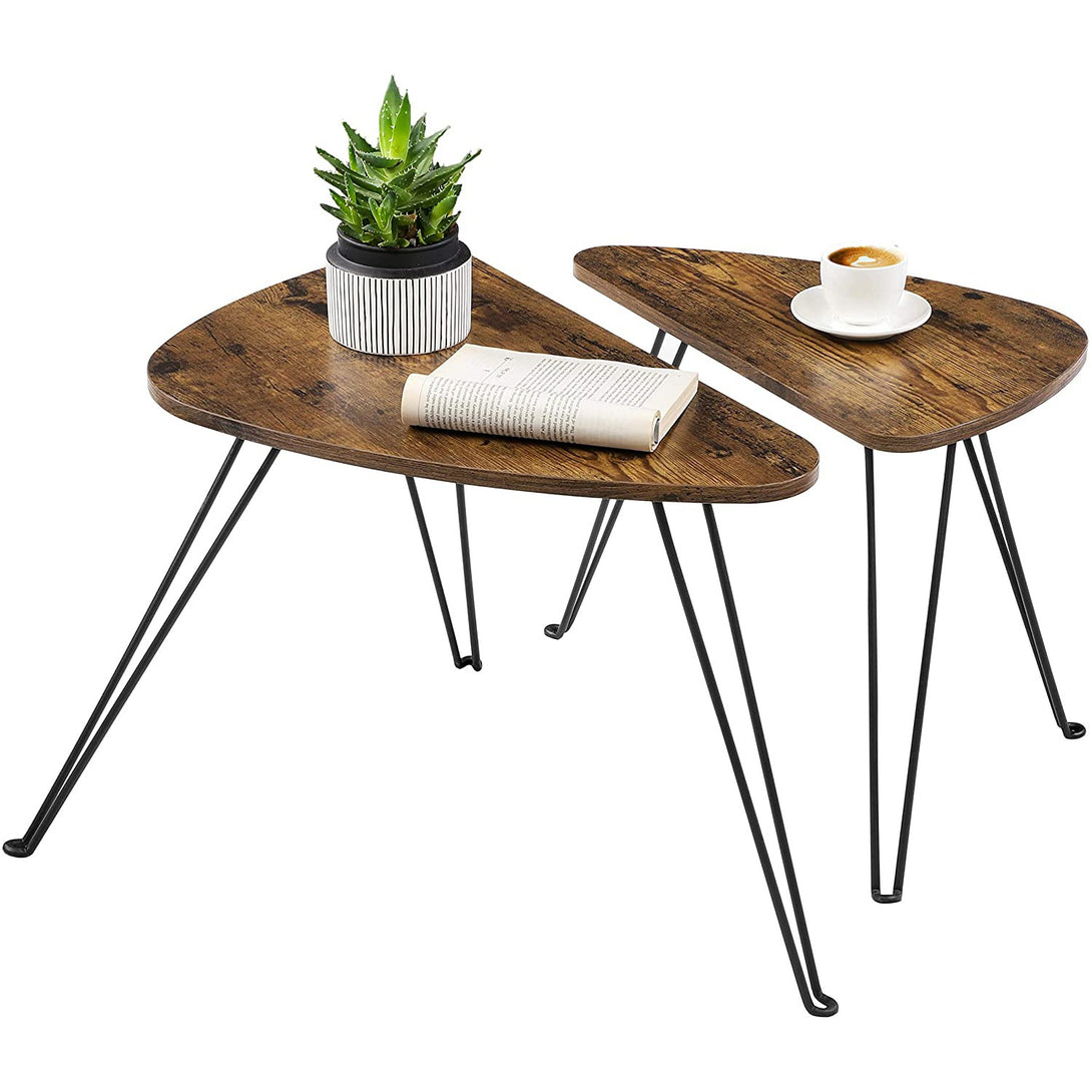2 Beistelltische, kleiner Couchtisch Industriedesign, Vintage Braun/Schwarz