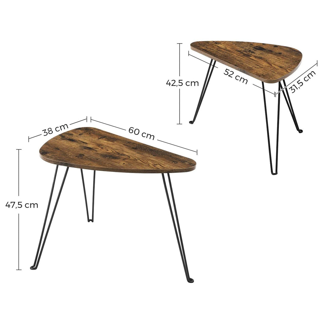 2 Beistelltische, kleiner Couchtisch Industriedesign, Vintage Braun/Schwarz