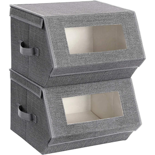 2-teiliges stapelbares Aufbewahrungsboxen-Set, g Boxen, grau und beige