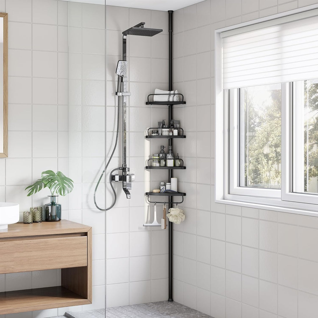Dusch-Eckregal,verstellbare Duschablagen, Badezimmer-Organizer, Schwarz