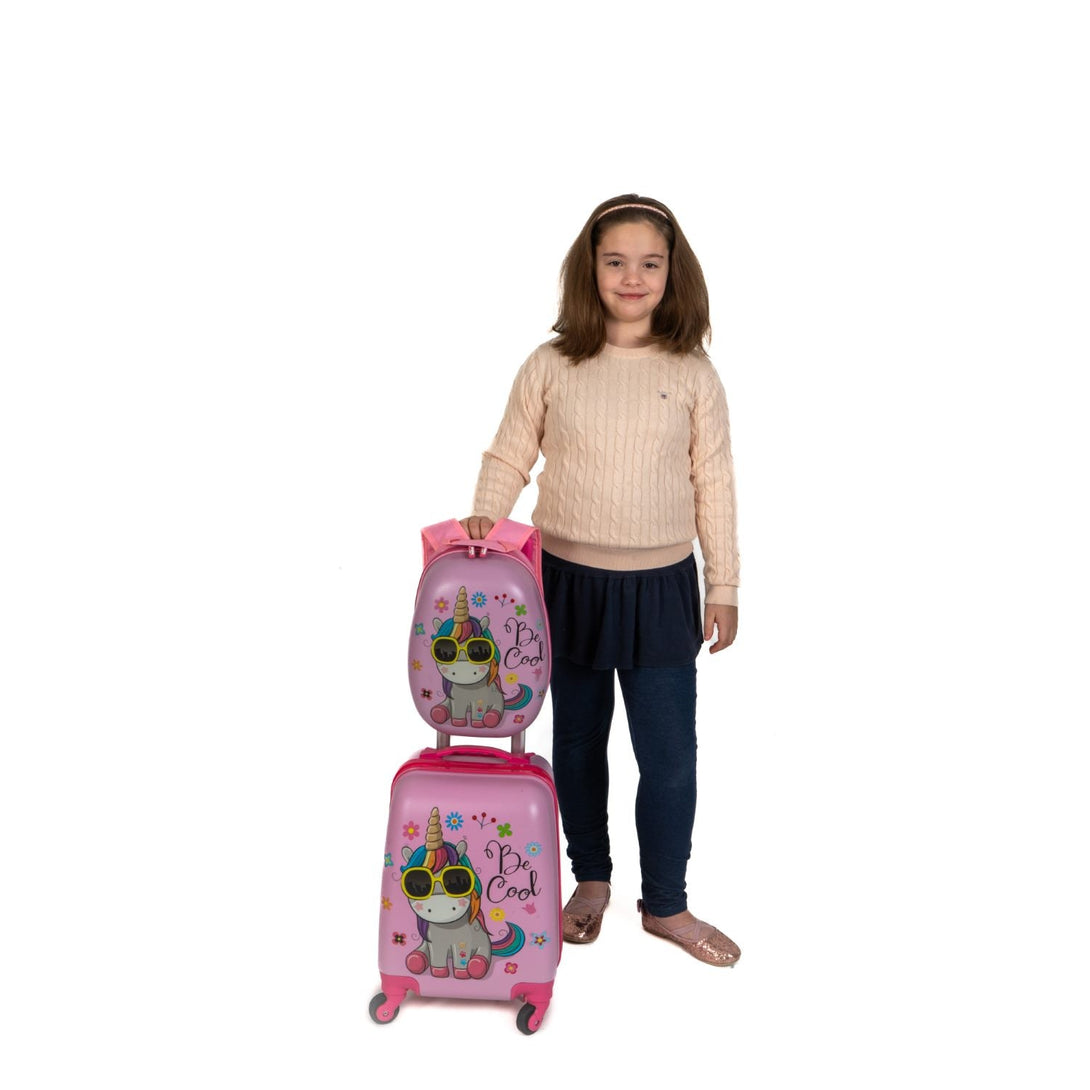 BONTOUR 2-teiliges Kinderkoffer-Set, Rucksack + Kindertrolley Reisegepäck (Einhorn)