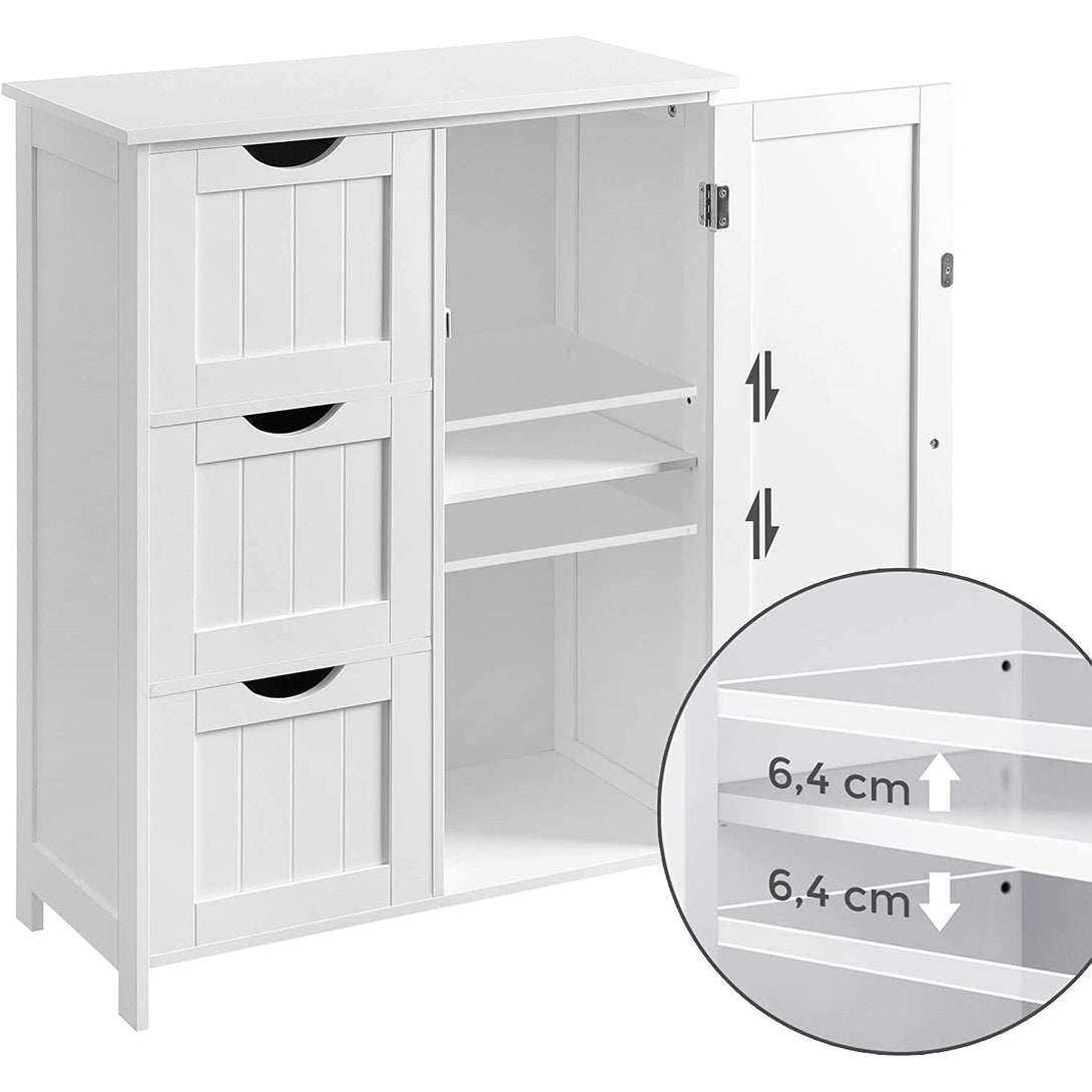 Badezimmerschrank mit 3 großen Schubladen, verstellbarem Einlegeboden weiss