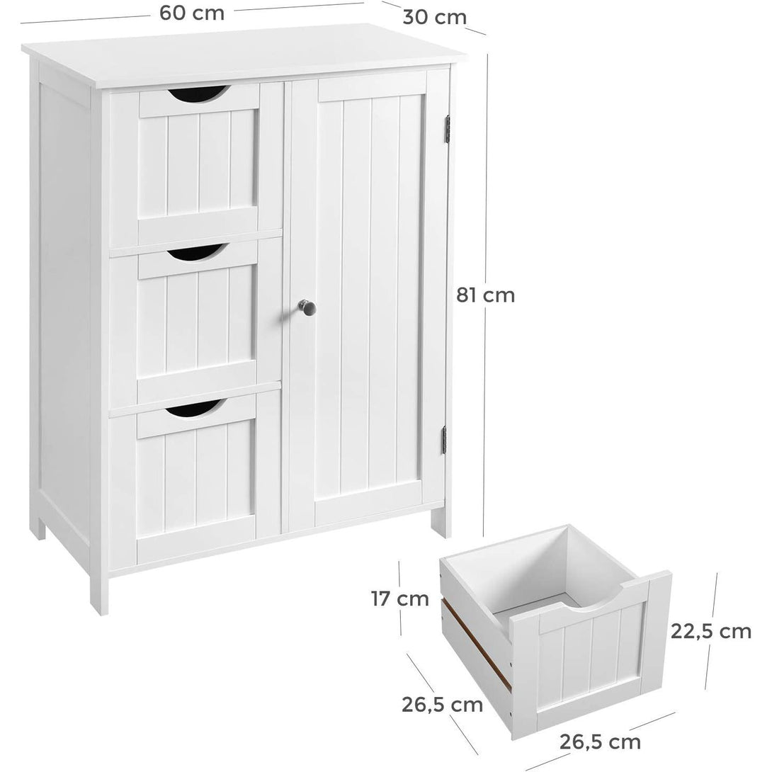 Badezimmerschrank mit 3 großen Schubladen, verstellbarem Einlegeboden weiss