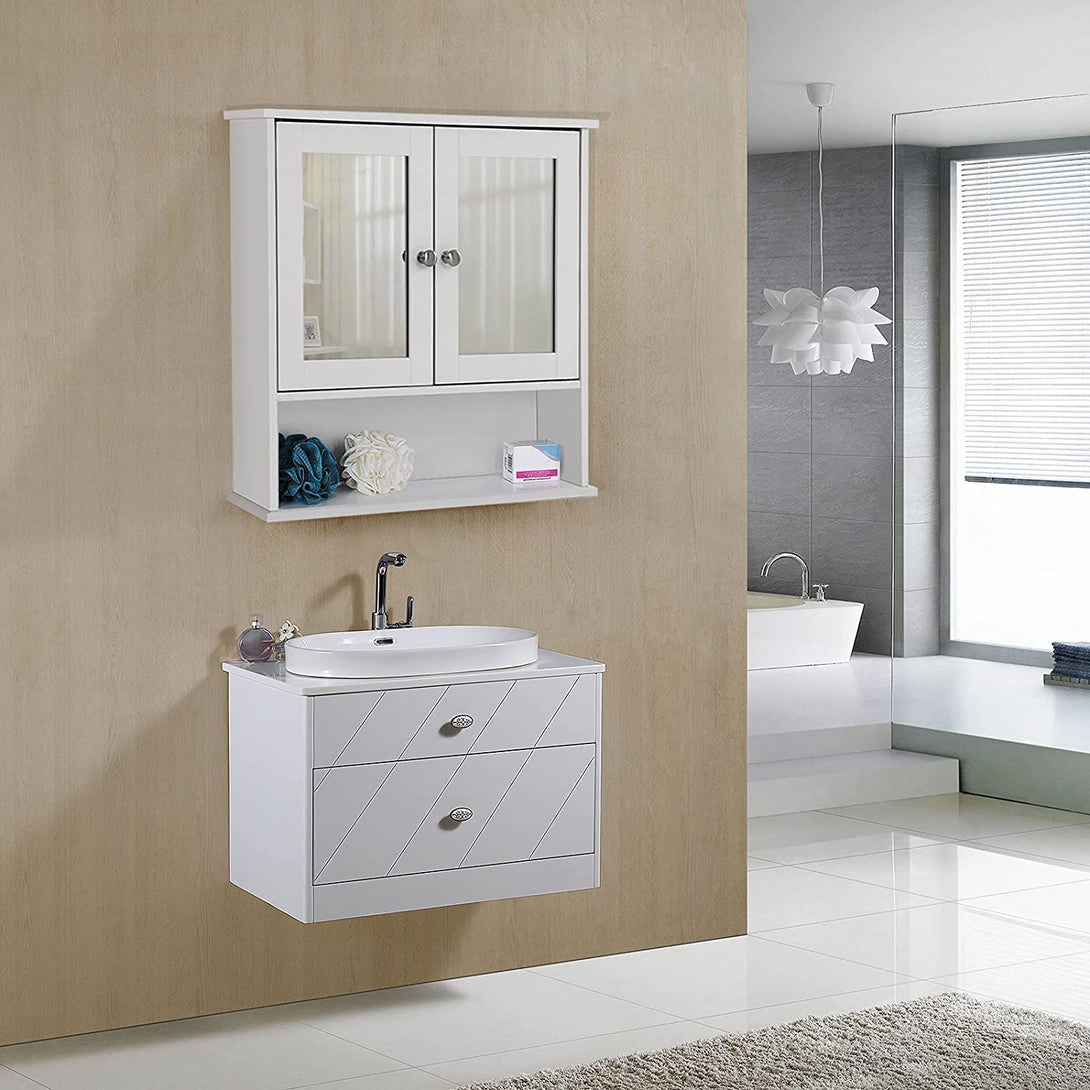 Badezimmerschrank mit Doppelspiegeltüren,Kleiderschrank, weiss