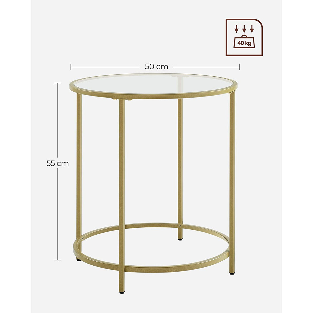 Beistelltisch rund, kleiner Couchtisch aus gehärtetem Glas, gold