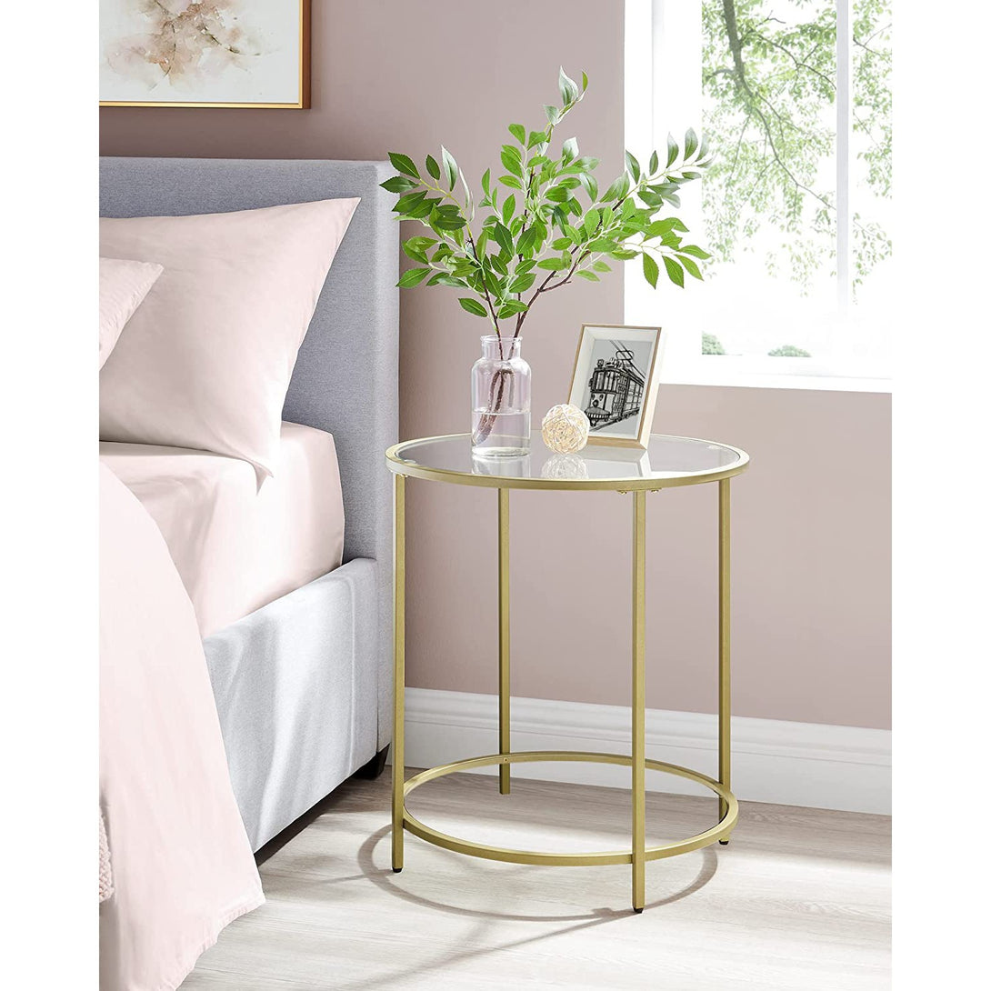 Beistelltisch rund, kleiner Couchtisch aus gehärtetem Glas, gold