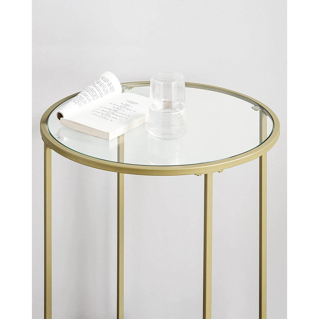 Beistelltisch rund, kleiner Couchtisch aus gehärtetem Glas, gold