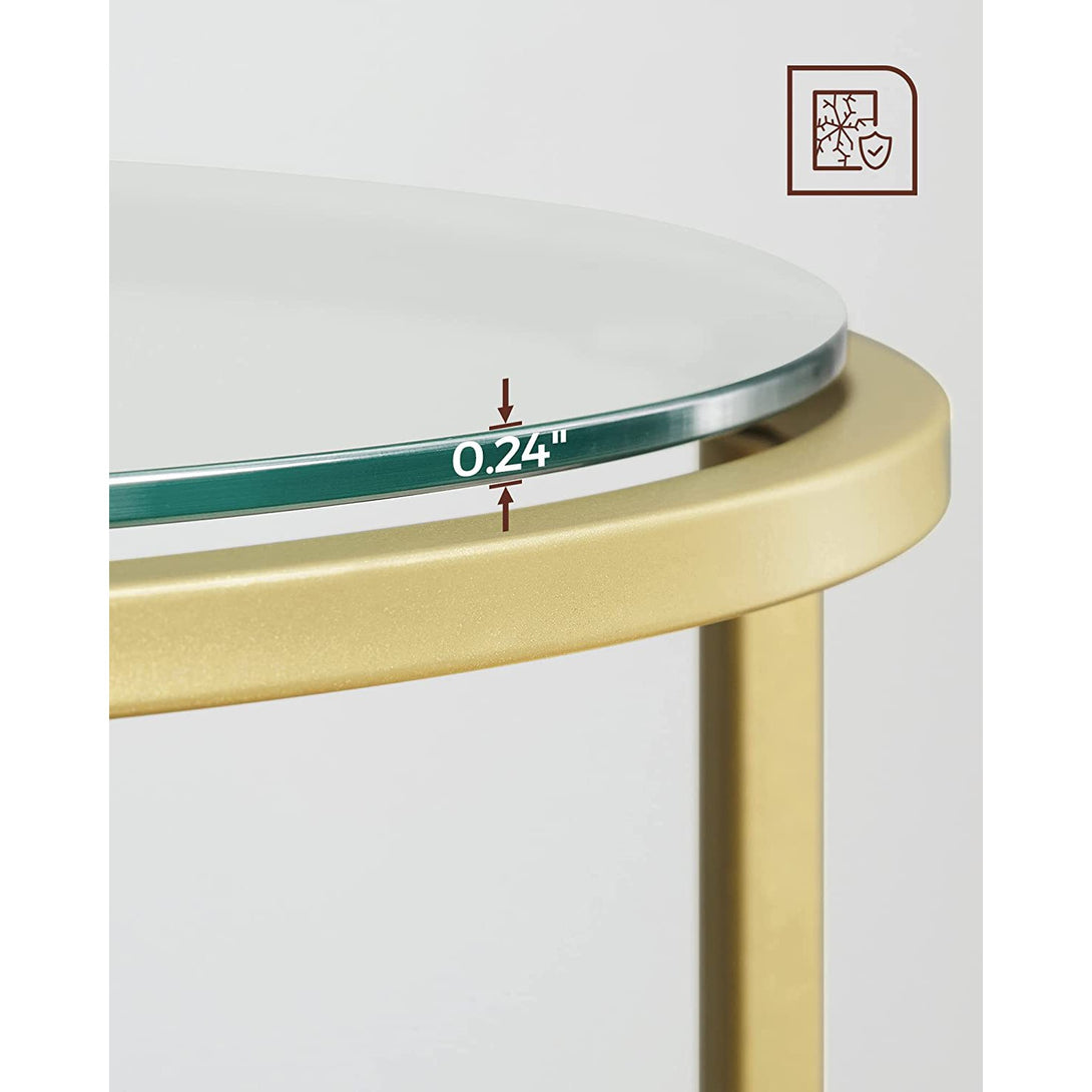 Beistelltisch rund, kleiner Couchtisch aus gehärtetem Glas, gold