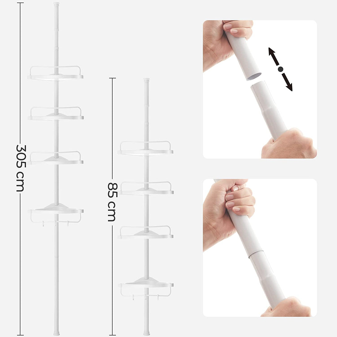 Duschregal, Eckregal Bad, mit 4 Ablagen, 85-305 cm, weiß