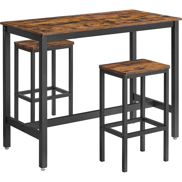 Esstisch-Set, Bartisch mit 2 Barhockern, Frühstückstisch,rustikal braun