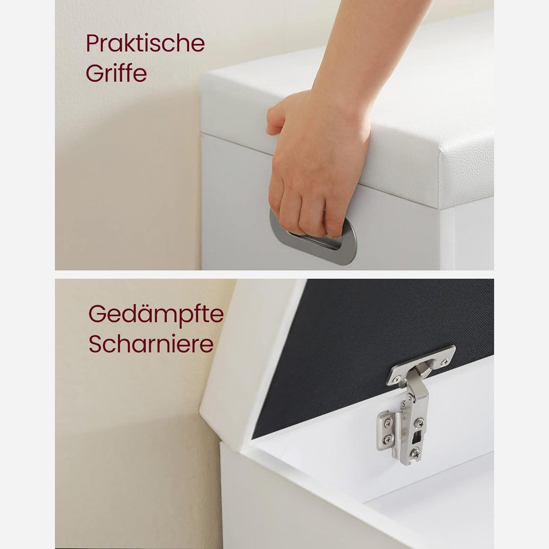 Gepolsterte Schuhbank mit 3 offenen Fächern, Regale für Wohnzimmer, weiß