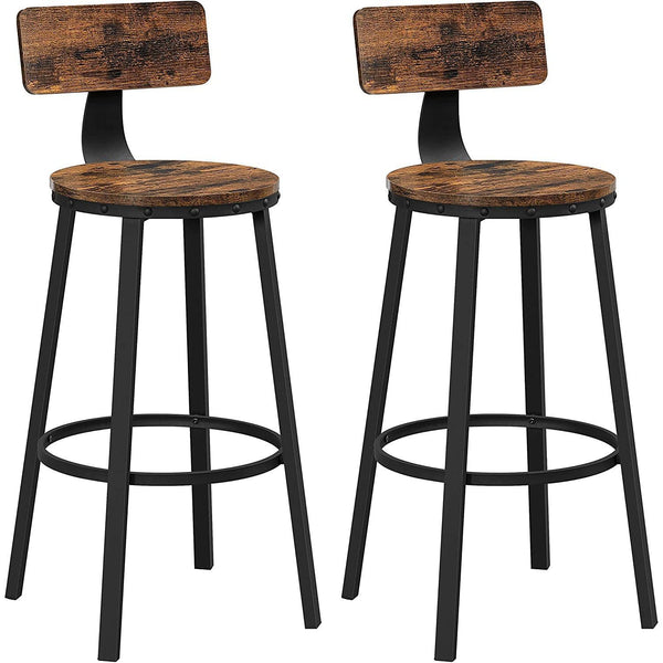 Hoher Barhocker, Küchenhocker, 2er-Set, rustikal braun, schwarz