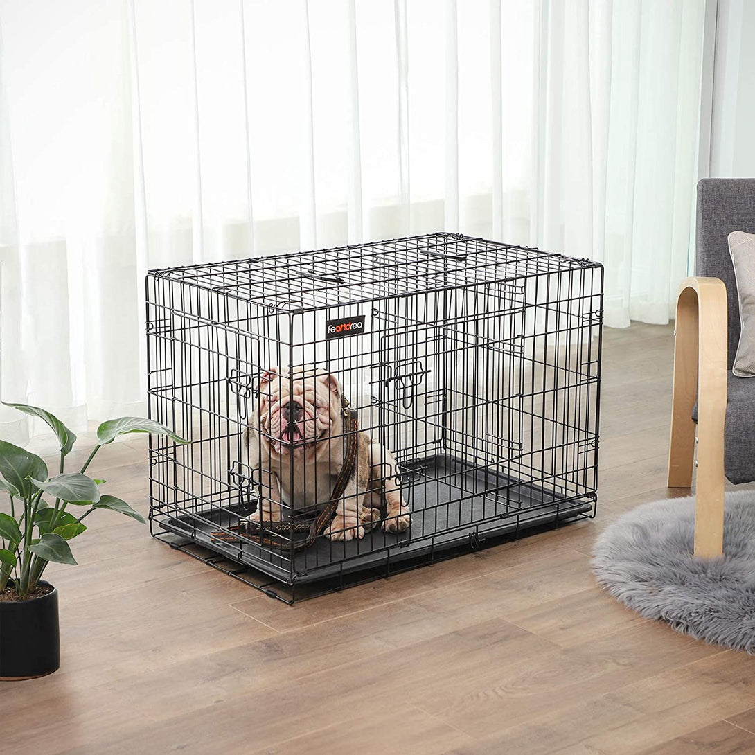 Feandrea Hundekäfig, Hundekäfig mit 2 Türen, Schwarz