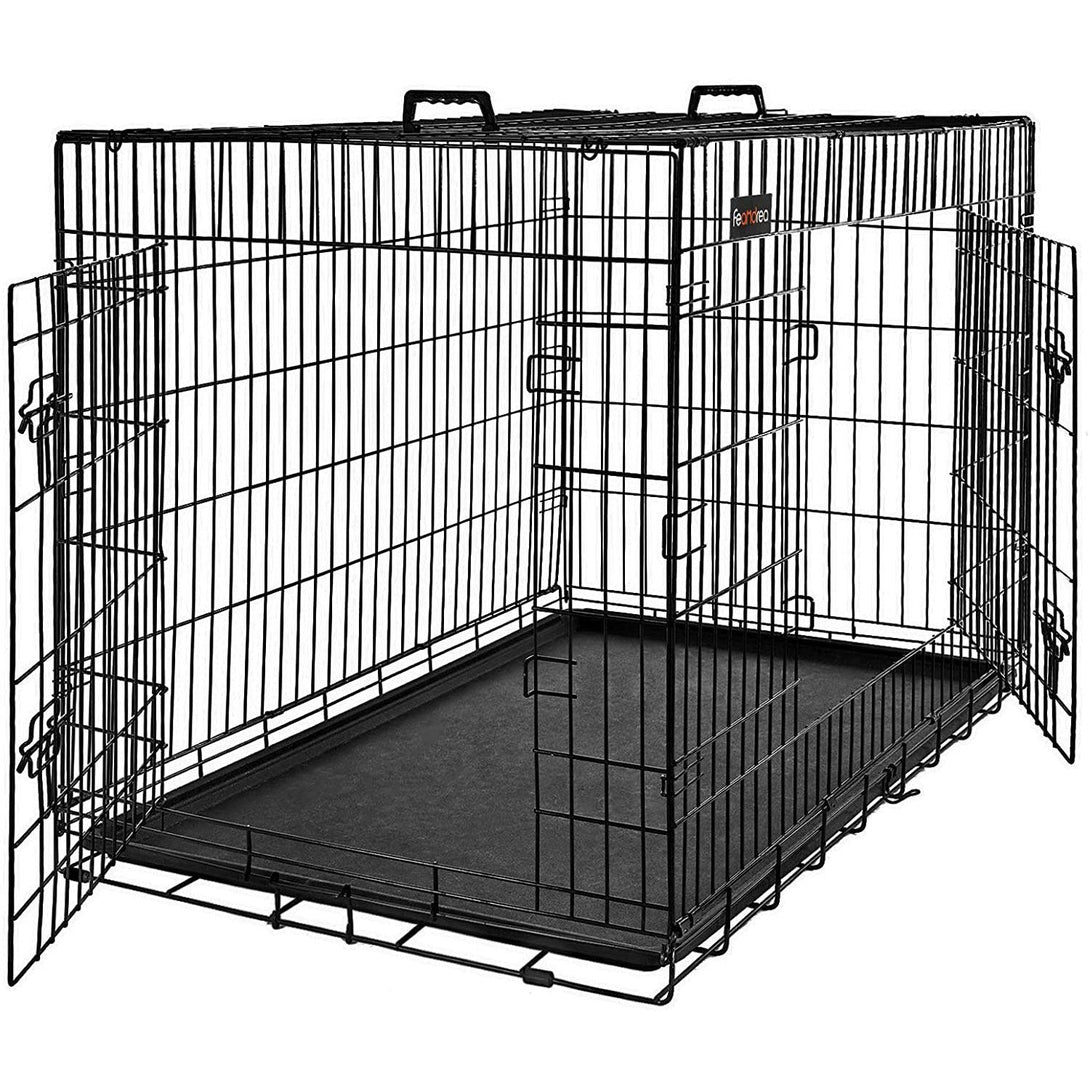 Feandrea Hundekäfig, Hundekäfig mit 2 Türen, Schwarz
