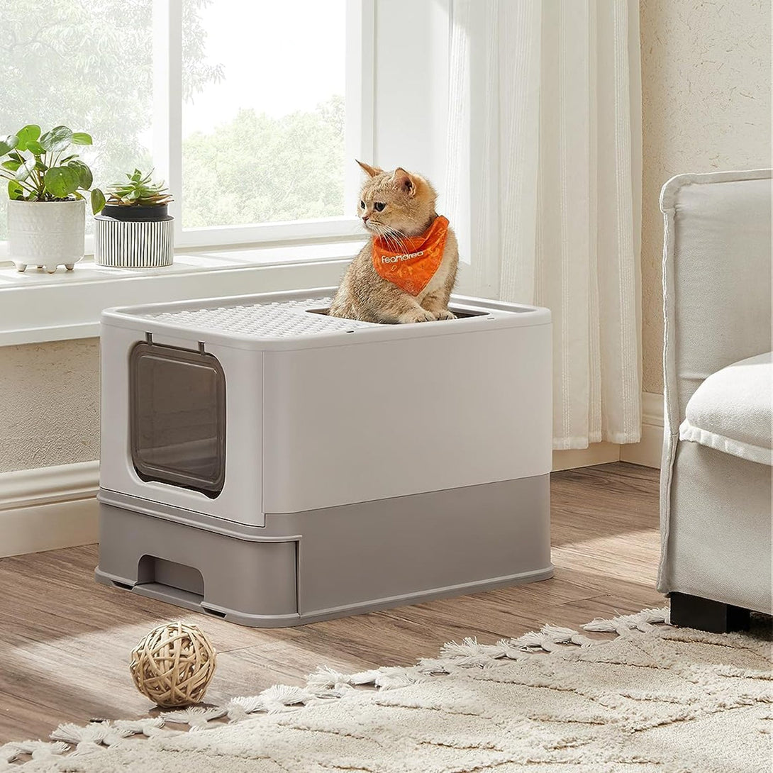 Katzenklo, Katzentoilette, mit Deckel, haferflockenfarben-warmgrau FEANDREA