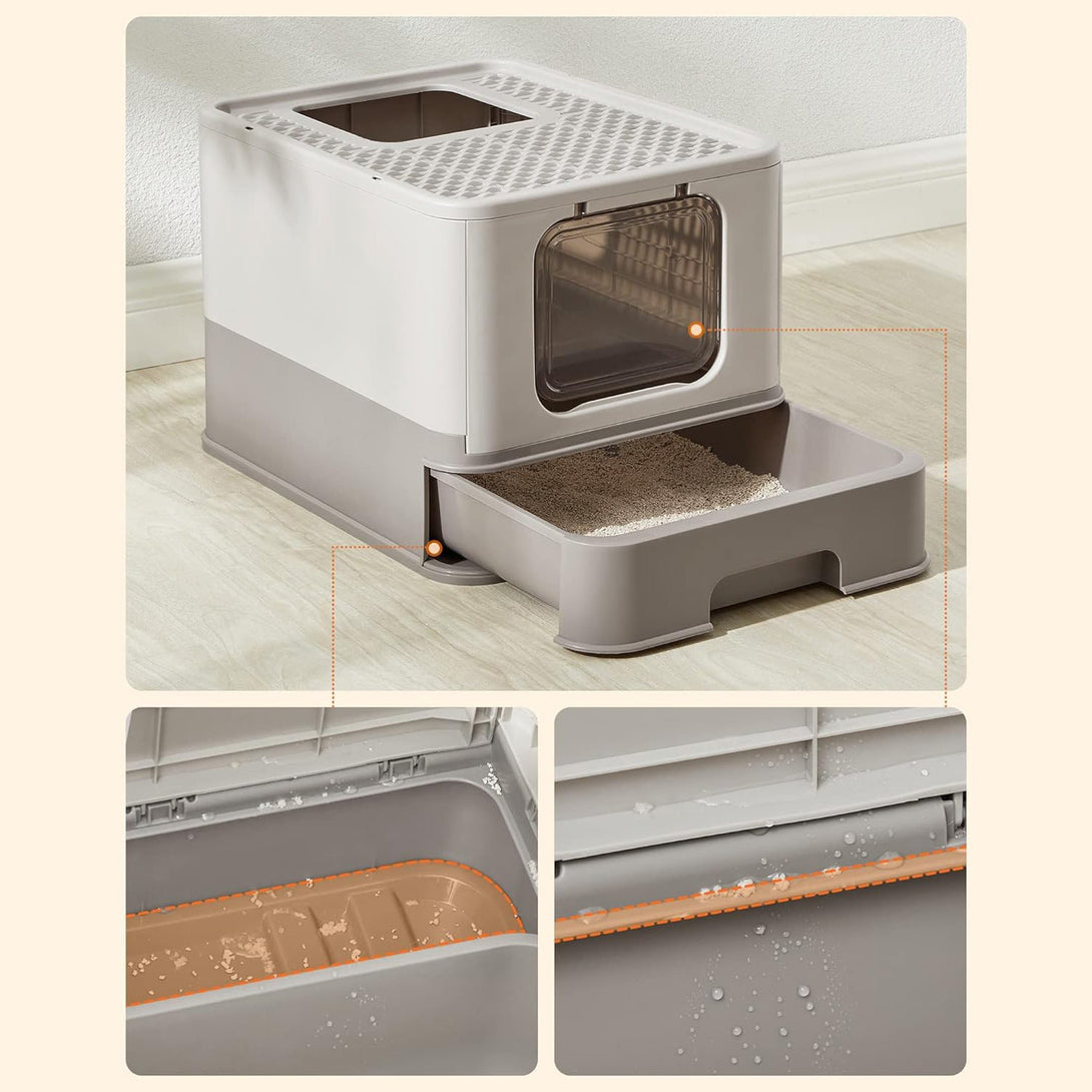 Katzenklo, Katzentoilette, mit Deckel, haferflockenfarben-warmgrau FEANDREA