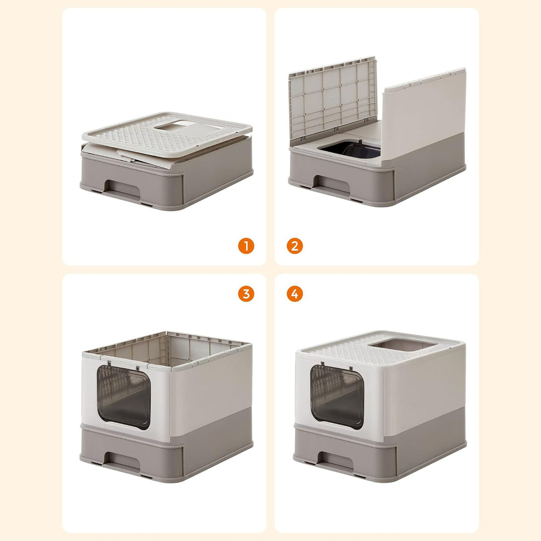 Katzenklo, Katzentoilette, mit Deckel, haferflockenfarben-warmgrau FEANDREA