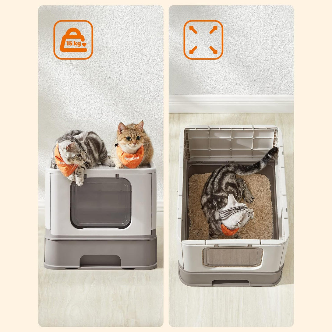 Katzenklo, Katzentoilette, mit Deckel, haferflockenfarben-warmgrau FEANDREA
