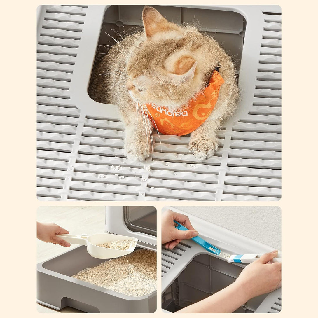 Katzenklo, Katzentoilette, mit Deckel, haferflockenfarben-warmgrau FEANDREA