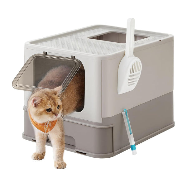 Katzenklo, Katzentoilette, mit Deckel, haferflockenfarben-warmgrau FEANDREA