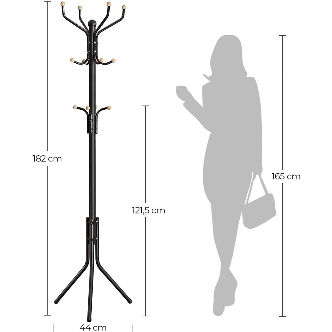 Garderobenständer aus Metall, stabiler Kleiderständer, höhe 182 cm, mit 12 Haken