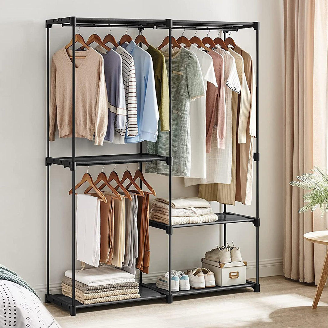 Kleiderschrank, transportabler Kleiderschrank, Kleiderständer, schwarz