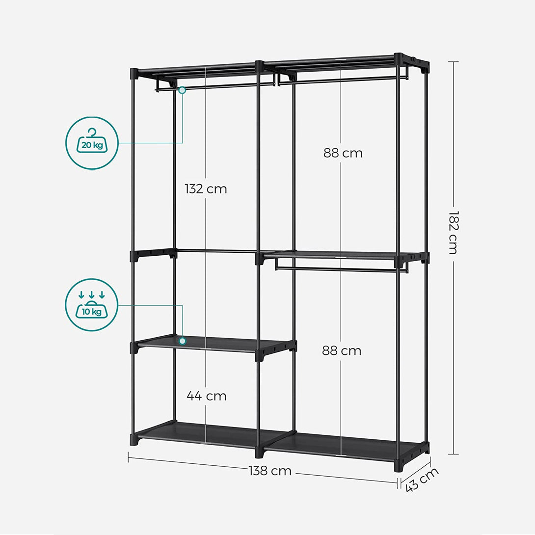 Kleiderschrank, transportabler Kleiderschrank, Kleiderständer, schwarz