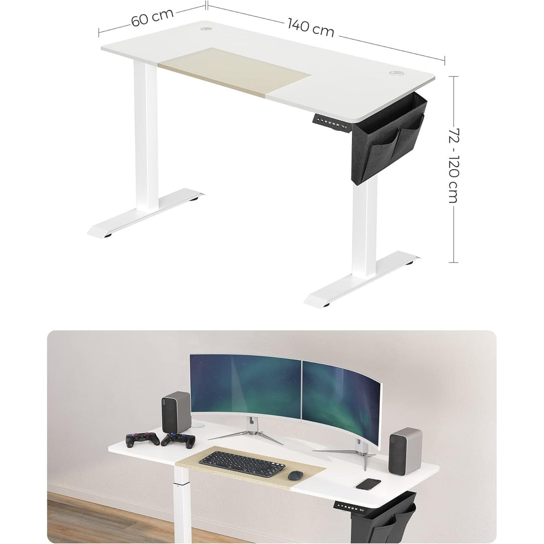 Höhenverstellbarer Schreibtisch elektrisch,basisweiß-beige