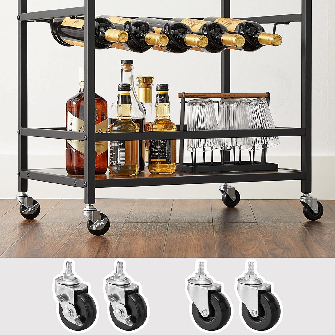 Partywagen mit Flaschenhaltern, Servierwagne, rustikal braun und schwarz