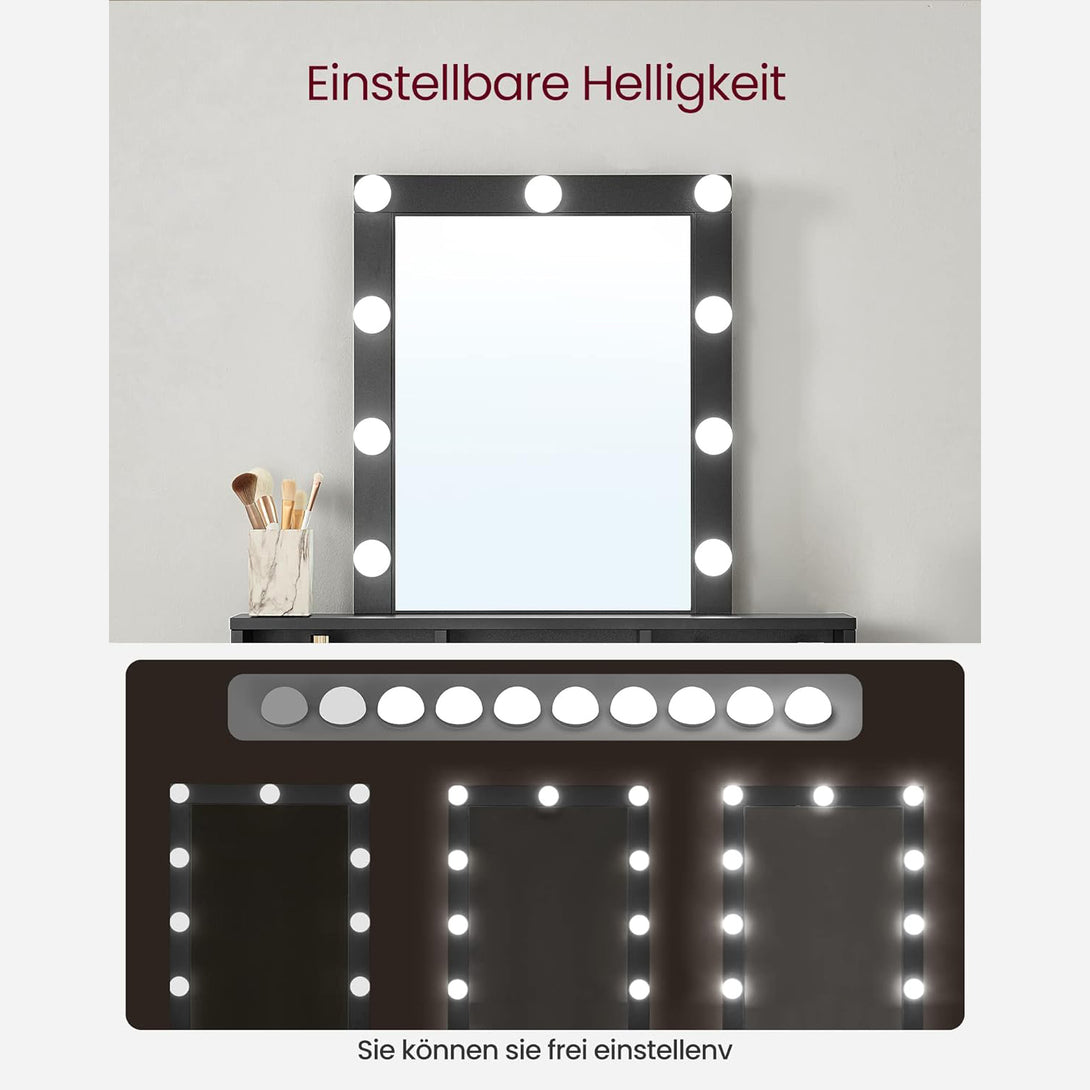 Schminktisch mit LED-Beleuchtung, einstellbare Helligkeit, modern, schwarz