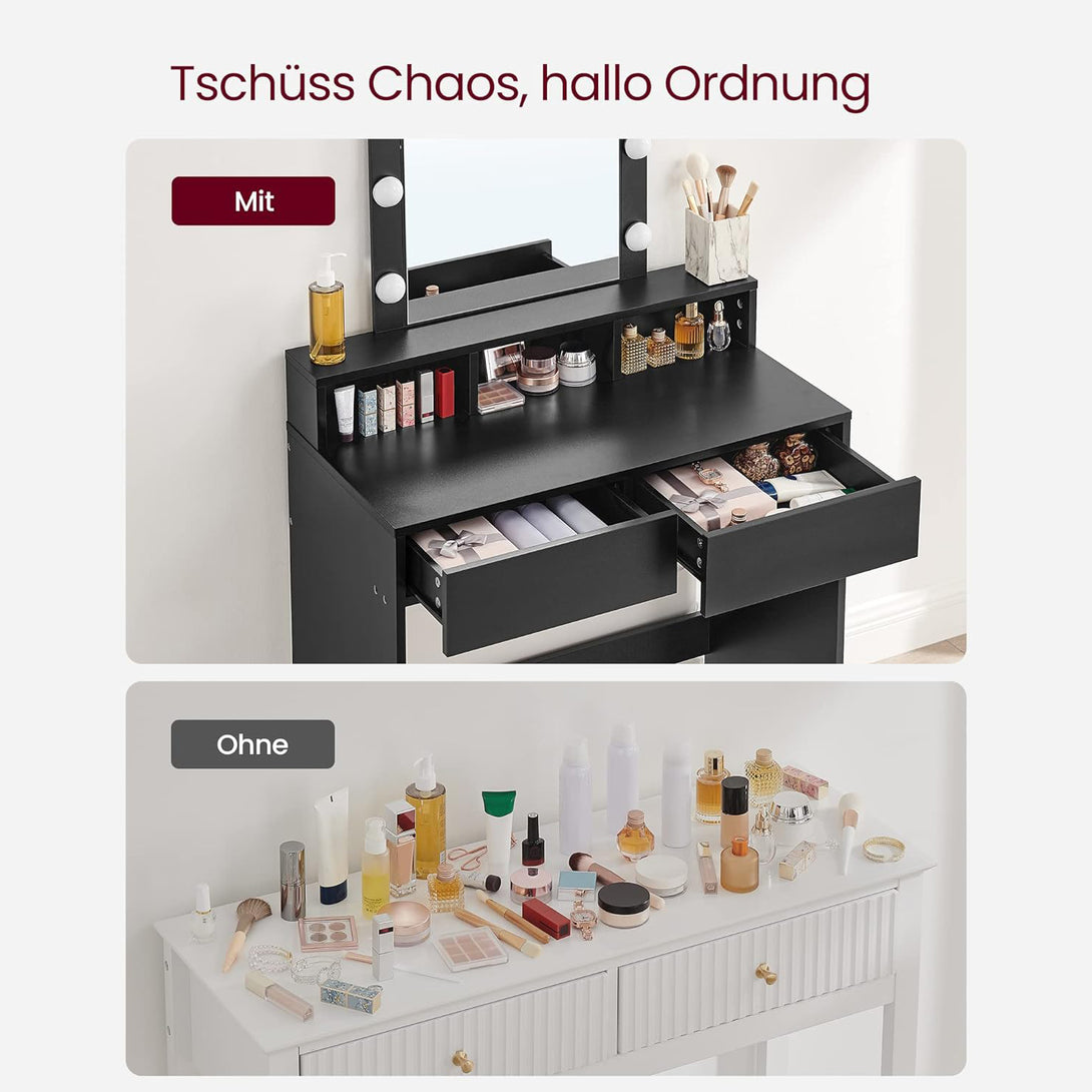 Schminktisch mit LED-Beleuchtung, einstellbare Helligkeit, modern, schwarz