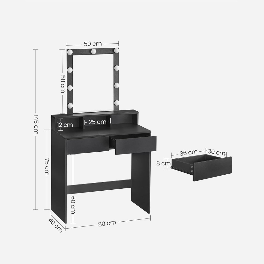 Schminktisch mit LED-Beleuchtung, einstellbare Helligkeit, modern, schwarz