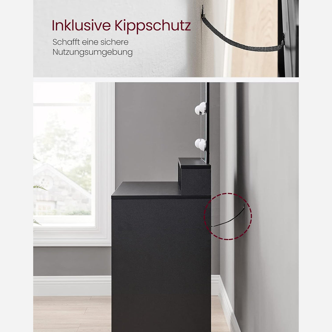 Schminktisch mit LED-Beleuchtung, einstellbare Helligkeit, modern, schwarz
