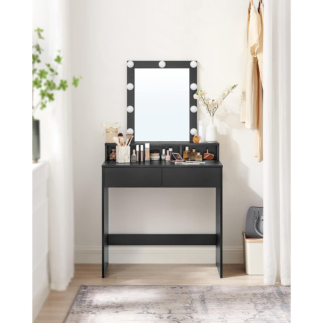 Schminktisch mit LED-Beleuchtung, einstellbare Helligkeit, modern, schwarz
