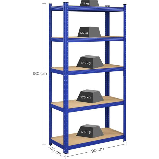 Regal mit 5 Ebenen, Stahlregal zur Aufbewahrung, blau