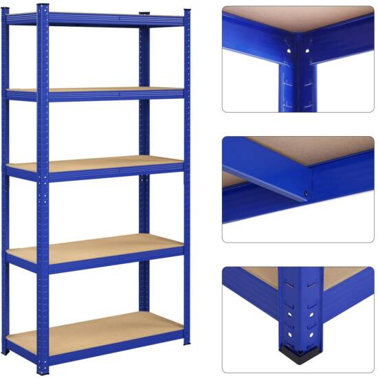Regal mit 5 Ebenen, Stahlregal zur Aufbewahrung, blau