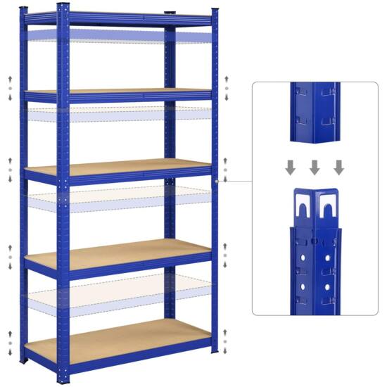 Regal mit 5 Ebenen, Stahlregal zur Aufbewahrung, blau