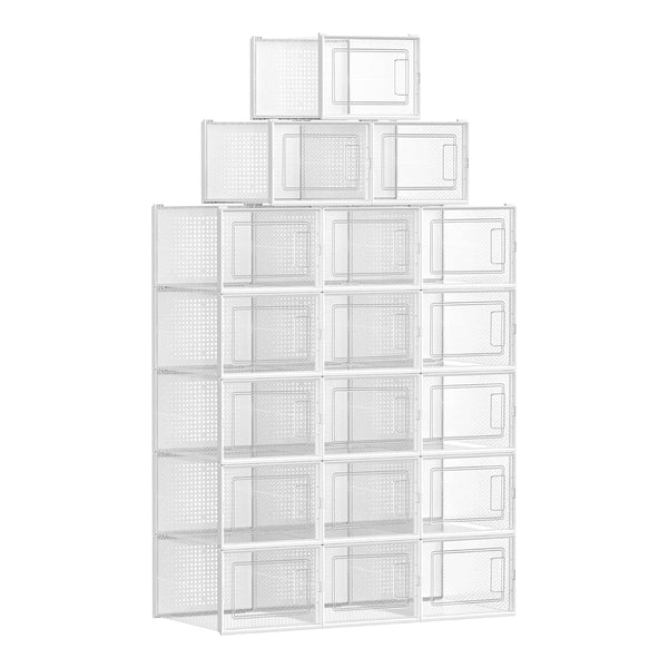 Schuhboxen, 18er Set Schuhkartons durchsichtig, transparent-weiß