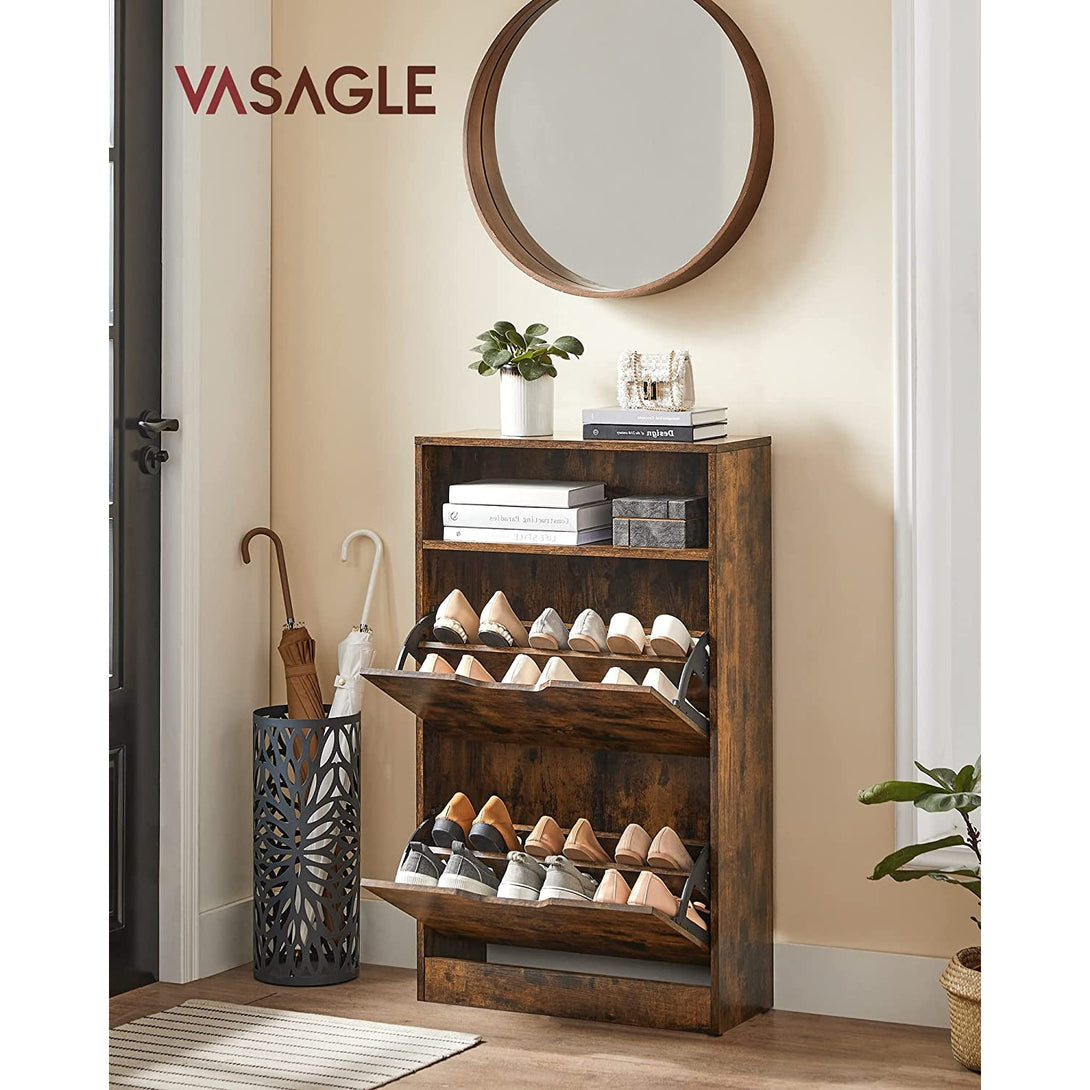 Schuhschrank, 3-stufiges Schuhregal, rustikal braun