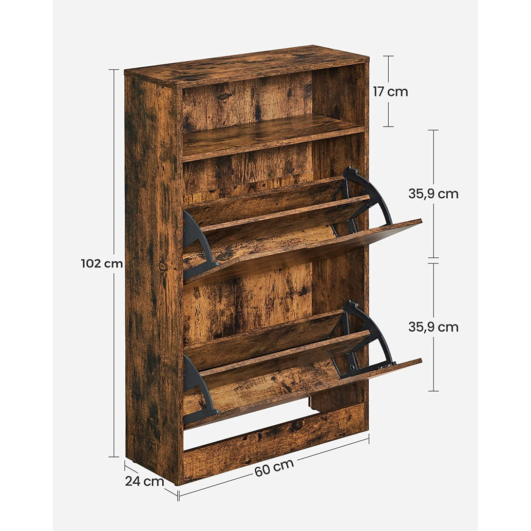 Schuhschrank, 3-stufiges Schuhregal, rustikal braun