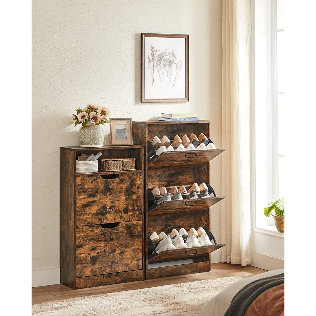 Schuhschrank, 3-stufiges Schuhregal, rustikal braun