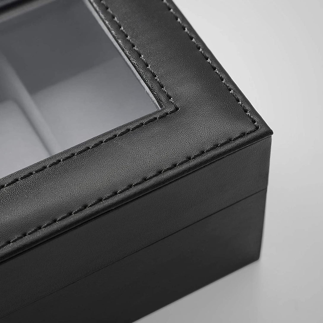 Uhrenbox für 6 Stunden, Uhrenbox mit Glasaufsatz, schwarz