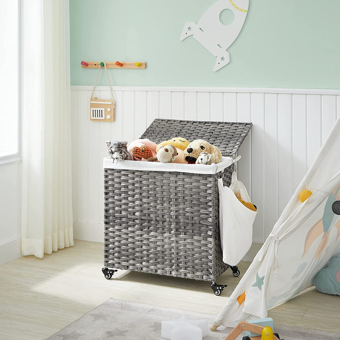 Wäschekorb, 140 l, 3 Fächer, zusammenklappbar,grau