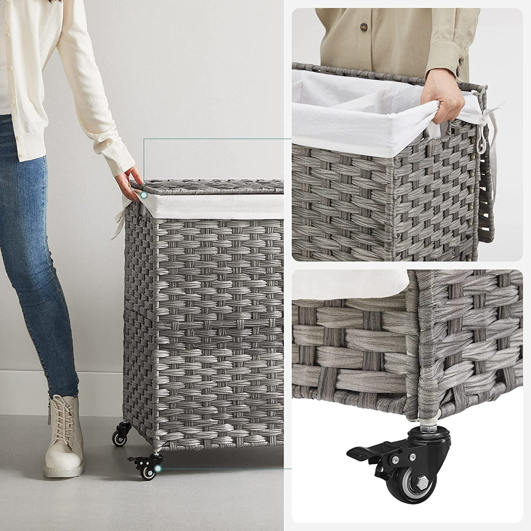 Wäschekorb, 140 l, 3 Fächer, zusammenklappbar,grau