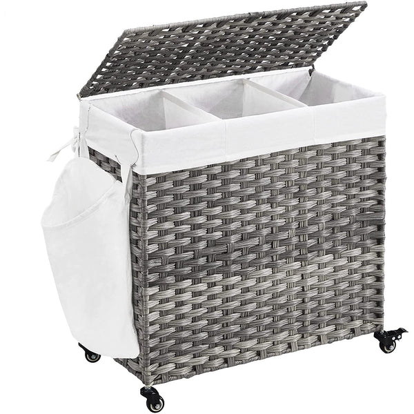 Wäschekorb, 140 l, 3 Fächer, zusammenklappbar,grau