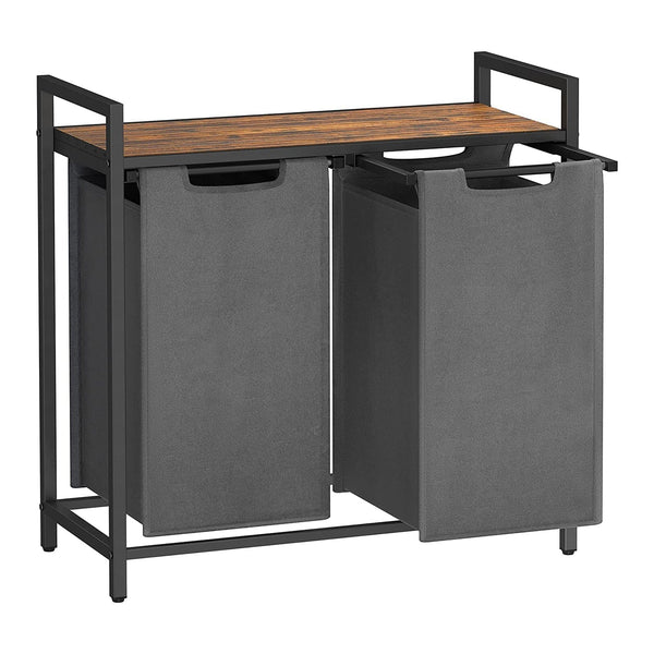 Wäschekorb, Wäschekorb 2 Fächer, 2 x 46 Liter, vintage braun und grau