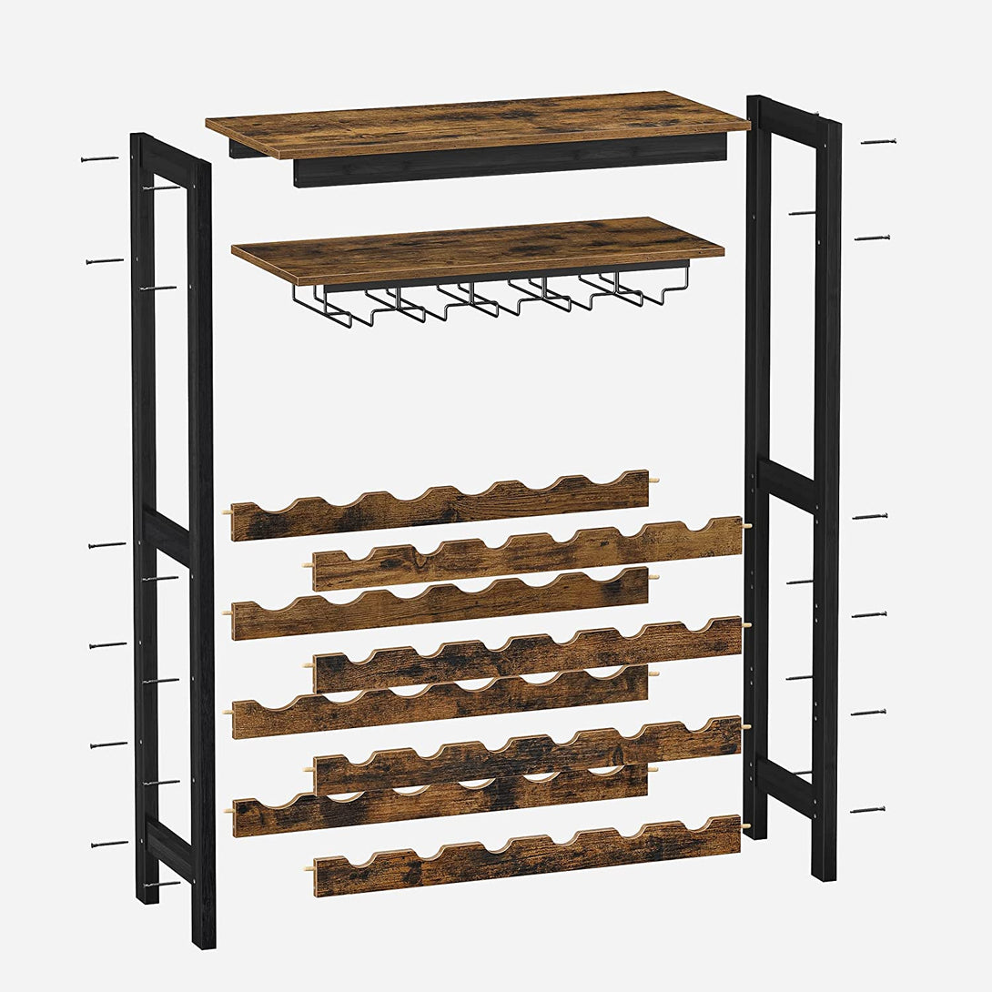 Weinregal für 24 Flaschen mit Glashalter, 66 x 100 x 30 cm, rustikal braun