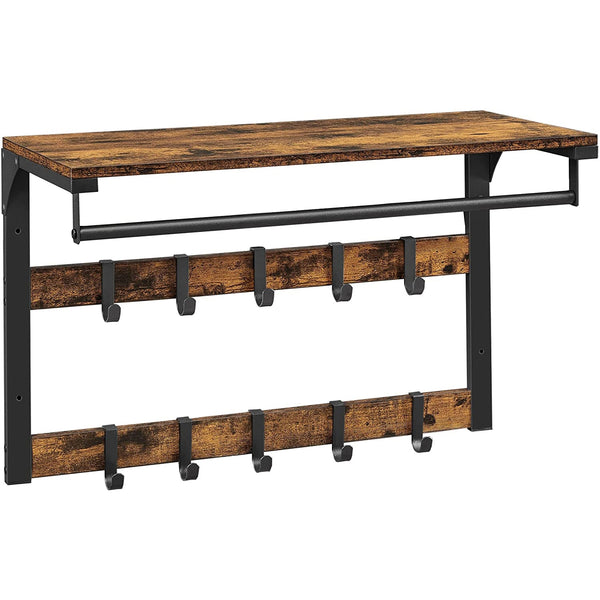 Wandgarderobe mit Ablage, Wandregal, rustikal braun